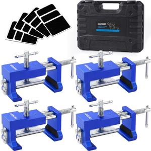 DAYDOOR Professional Cabinet Clamps 4 Pack, Heavy-Duty Cast Steel, Integrated Drill Guide & EVA Protection, Face Frame Alignment Tool for Cabinet Installation & Woodworking, Blue