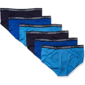 Nautica mens 6 Pack Classic Cotton Fly Front Briefs (Large, Peacoat/Aero Blue/Sea Cobalt- 6 Pack)