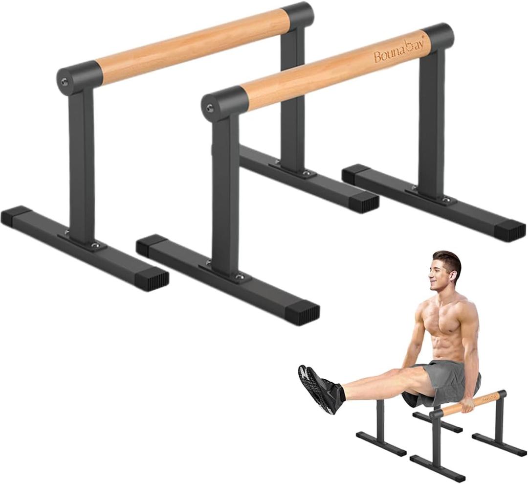 Wooden Parallel Bar and Dip Bar with Thick Beech Handles, Push-up Bar, Rock-Free Fitness Equipment for Handstand, L-Sit, Gymnastics, Strength Training Home Gym,500lbs