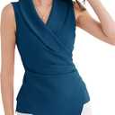 GRACE KARIN Women's Wrap V Neck Casual Work Tops Sleeveless Office Dressy Summer Blouse Asymmetrical Elegant Shirts, L, Peacock Blue