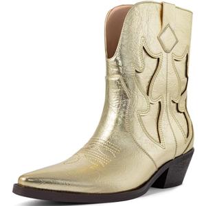 HOCHFART Cowboy Boots for Women Pointed Toe Pull On Boots Metallic Embroidered Western Cowgirl Boots with Chunky Heel for Wide Calf (8.5)