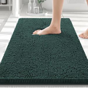 Smiry Luxury Chenille Bathroom Rugs 30x20, Extra Soft and Absorbent Shaggy Bath Mat, Machine Washable, Non-Slip Plush Carpet Runner for Tub, Shower, and Floor, Home Decor Accessories, Green