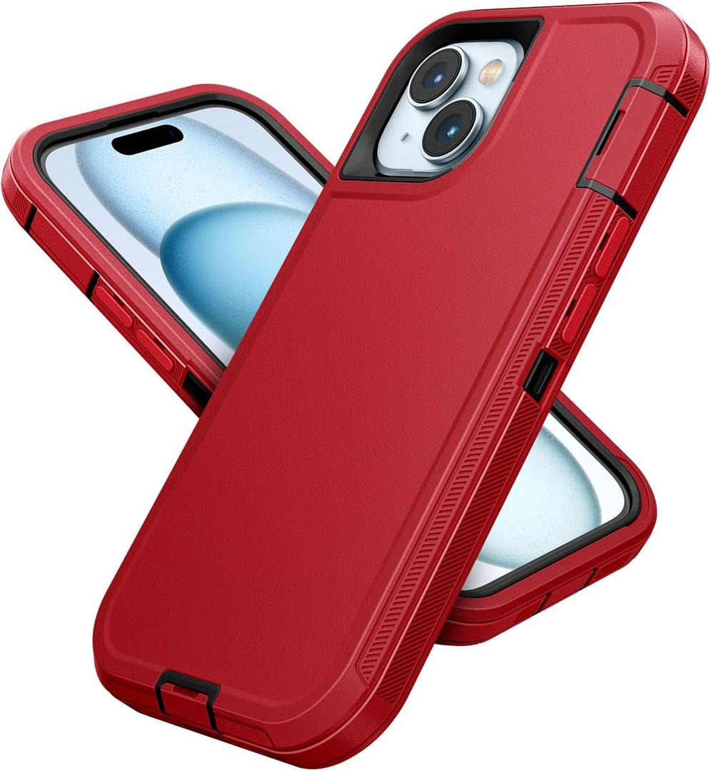 Jelanry Compatible with iPhone 15 Plus Case Heavy Duty Protective Rugged Phone Case, Full Body Anti-dust Shockproof Drop Proof Protection Armor Cover for Apple iPhone 15 Plus 5G 6.7 inch, Red/Black
