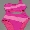 Women's Color Block One Piece Swimsuits Monokini One Shoulder Cutout High Cut Bathing Suits Beachwear Size S