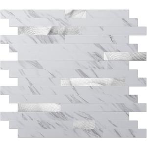 Art3d 10-Sheet Peel and Stick Backsplash Tile for Kitchen Bathroom Fireplace Laundry Room in White Marble Tone (13.4" x 11.8", White Slate with Silver Studded)