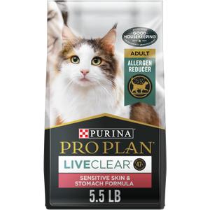 Purina Pro Plan Allergen Reducing, Sensitive Skin & Stomach, High Protein Cat Food, LIVECLEAR Turkey and Oatmeal Formula - 5.5 lb. Bag (5.5 Pound (Pack of 1))