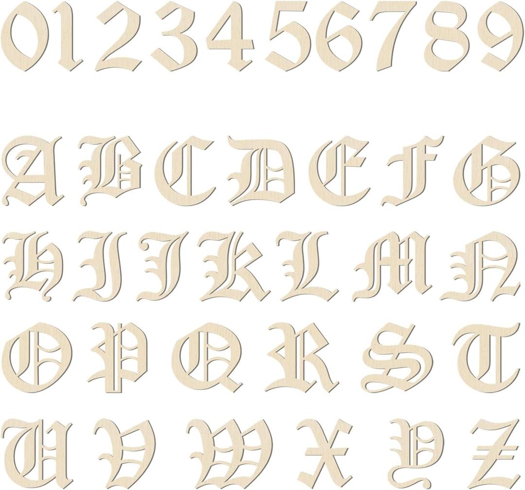 Old English Wooden Letters 4 Inch 72Pcs for Decorations Unfinished Wood Letters and Numbers Small Wooden Letters for Crafts Wall Decor DIY Painting Arts Home Decorations Kids Learning