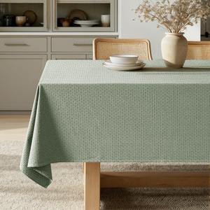 MIULEE Sage Green Linen Cotton Table Cloth Rectangle Tablecloth Spring Waterproof Spillproof Cross-Star Textured Table Cltoth Decorative Farmhouse Style for Dining Party Weddings 60x144 Inch