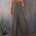 Happy Sailed Womens Casual Jumpsuits Loose Overalls Summer Sleeveless Stretchy Wide Leg Long Pants Romper with Pockets (Gray, L)