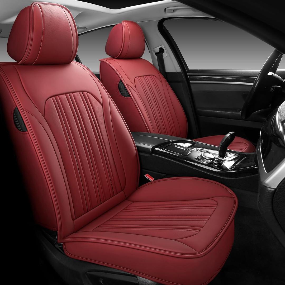 Car Seat Cover, Seat Covers for Cars, Luxury Faux Leather Waterproof Seat Covers, Car Seat Protector Accessories Universal Fit Most Vehicles Red Front Pair