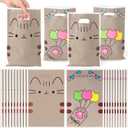 GaofanWai Cat Party Favor Bags - 50PCS Cute Animal Kitten Candy Gift Plastic Bags Bulk with Handles for Kids, Happy Birthday Grey Cartoon Cat Goodies Bag Party Supplies for Pet and Animal Lovers