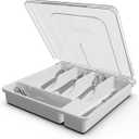 Silverware Organizer with Cover, Portable Cutlery Holder Flatware Tray with Lid Plastic Silverware Storage Box Airtight Black Cutlery Tray with Lid (White)