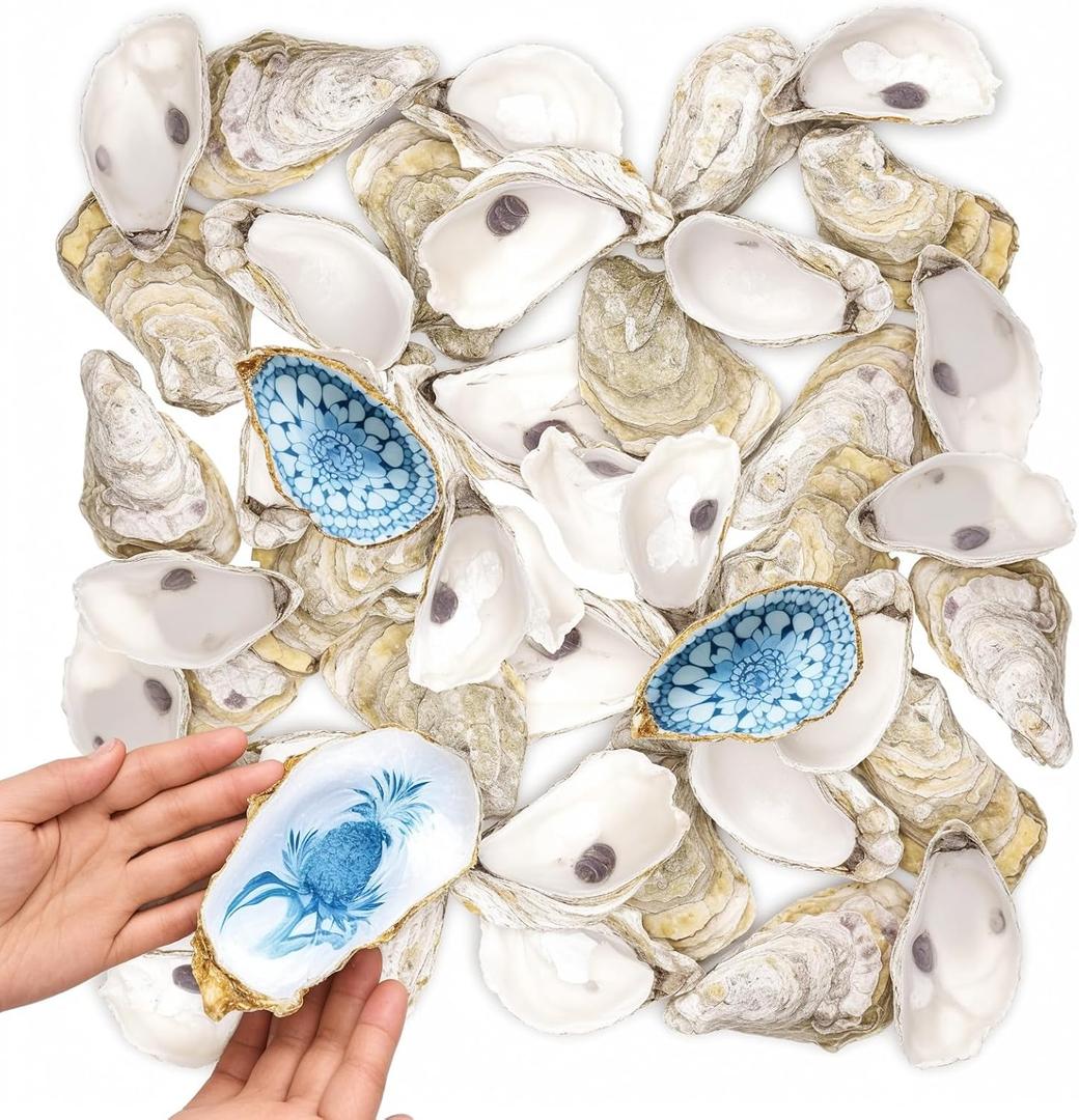 36PCS Natural Large Oyster Shells 5"-6" Bulk Oyster Shells for Crafts, Home Decor, Vase Fillers, Beach Wedding Decorations, Ocean-Themed Art Projects (5-6 inch)
