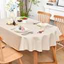 Wolkemer Farmhouse Faux Linen Oval Tablecloth 60 x 120 Inch - Water Resistant Table Cloth Washable Wipeable Table Cover for Home Kitchen Dining Wedding Party Banquet (Neutral)