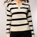 Verdusa Women's Striped Pullover Sweater Old Money Knit Tops Collared V Neck Jumpers Spring Fall Clothes (L)