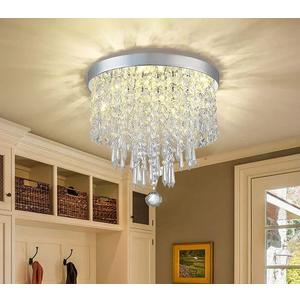 Depuley 3 Lights Modern Elegant Crystal Chandelier Lighting, K9 Ceiling Chandeliers Lights, Beaded Light Shade with Clear Acrylic Jewel Droplets, Flush Mount LED Ceiling Light for Dining Room, Bedroom and Living Room  
