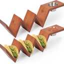 2 Lb. Depot Taco Holder Set of 2 - Durable Bamboo with Walnut Stain Finish - Includes Stainless Steel Bowls - Keeps Tacos Upright and Tidy - Perfect for Parties and Social Media