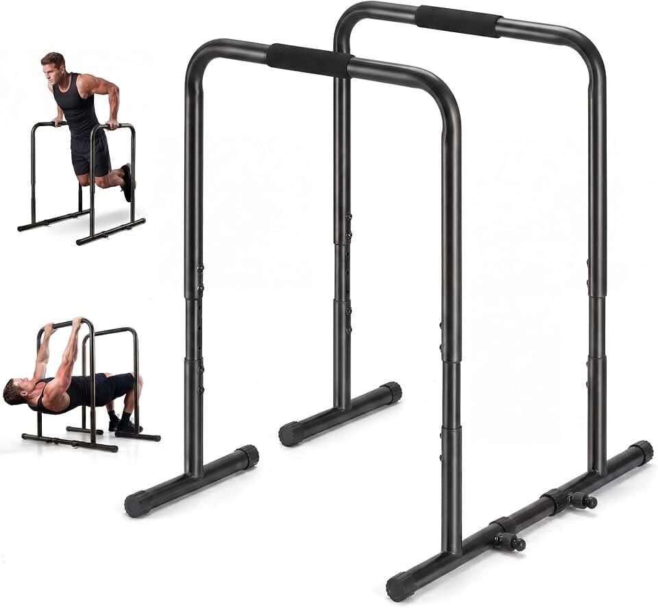 Dip Bar Station, Adjustable and Portable Parallel Bars with Soft High-Density Foam Handles, Strength Training Calisthenics Bars for Home Gym Patio Office
