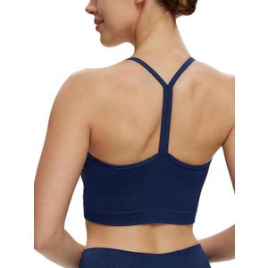 NANJI Seamless Sports Bra for Women - Padded Racerback Y Bra Low Impact Removable Pad for Fitness Gym Yoga Workout Top (Blue, S)