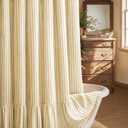 Farmhouse Shower Curtain with Ruffle Hem Linen Shower Curtains for Bathroom Country Vintage Rustic Natural Fabric, Cream-Yellow Stripe 72" W x 84" L