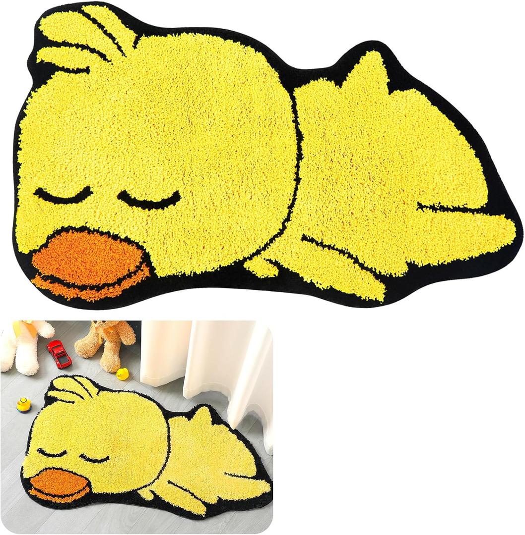 Yellow Duck Bath Mat Microfiber Shower Bathroom Rug Non Slip Duck Rug Washable Cute Bathroom Funny Animal Mat for Home, Kitchen, Bedroom (9" x 12" (Rectangular))