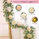 Yastouay 6 Ft Flower Garland with Lights, Champagne Rose Floral Garland Fake Flowers for Wedding Arch Party Tables Backdrop Decor