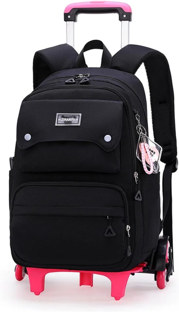 LANSHIYA Solid Color Girls Rolling Backpack with Wheels Schoolbag Elementary School Student Trolley Daypack