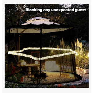 7.5-10FT Umbrella Netting for Outdoor Umbrellas, Patio Umbrella Mosquito Netting with Led Strip Lights, Adjustable Rope, Fits 9Ft Outdoor Table Umbrellas (Black)