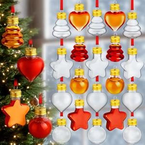 Patelai 24 Pcs Christmas Booze Balls Ornaments Christmas Fillable Drink Balls Booze Tree Ornaments Clear Plastic Shot Glasses Bulk Hanging Bottle Bulbs for Xmas Party(Ball, Tree, Star, Heart)