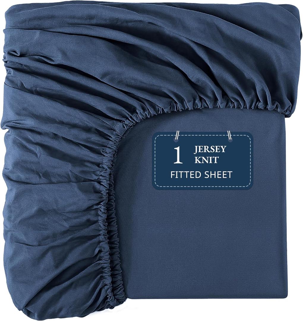 Lane Linen King Fitted Sheet Only - 4 Way Stretch Knitted Deep Pocket King Bottom Sheet - Fits Upto 16" Mattress (No Flat Sheet), Durable, Wrinkle Free, Soft Microfiber Fitted Sheet King - Navy