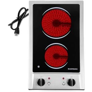 Amazon.com: ECOTOUCH 2 Burner Electric Cooktop, 12 Inch 110V-120V Portable Cooktop Ceramic Glass Electric Stove Top Built-In & Countertop Stove Radiant Cooktops, Plug In : Appliances