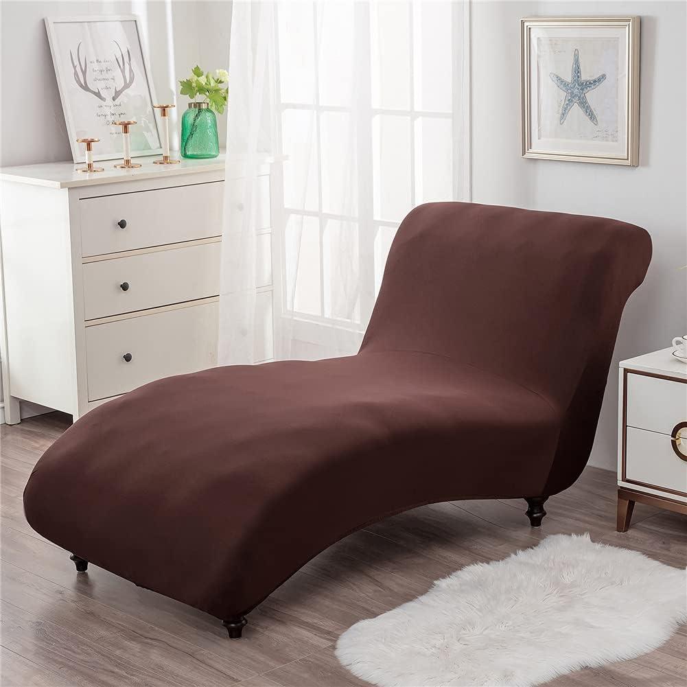 Chaise Lounge Cover Elasticity Slipcover Luxury Chair Covers for Living Room Indoor Furniture Cover Slipcovers for Chaise Lounge Ultra Soft Machine Washable (Brown)