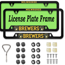 4 Holes Matte Black Aluminum Alloy Car License Plate Frames for Brewers,Rustproof Metal SUV Car Tag Covers,Rust Proof Universal Truck License Plate Holders (2 Pack)