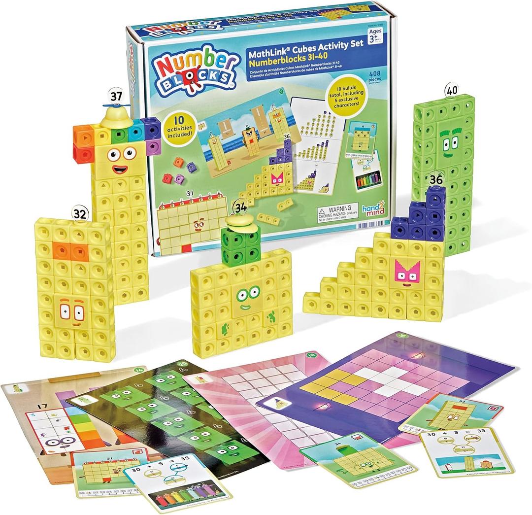 hand2mind Numberblocks 31-40 MathLink Cubes Activity Set - Learn Numbers & Early Math Skills, Preschool and Kindergarten Learning Activities, Educational Toys for Kids, Counting Math Manipulatives, 10.75 inches