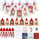 Poen 24 Set 4 Inch Mini Christmas Stuffed Plush Bear with Santa Hat Scarf Christmas Cards Organza Bags Xmas Stuffed Small Bear Toy Set for Xmas Holiday Party Favor (Stylish Style)