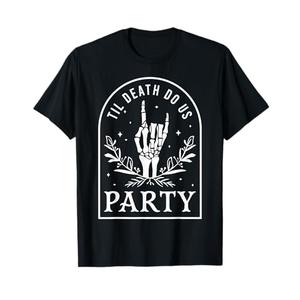 Til Death Do Us Party Retro Halloween Bachelorette Matching T-Shirt (Large,Black)