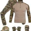 Tactical Suit,Combat Pants and Shirt,Cap Gloves Balaclava Set,Black Camo Uniform Men's Military Airsoft Gear (Medium, Bdu-mcbk)