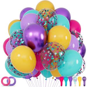 68Pcs Pink Purple Blue Balloon 12 Inch Confetti Balloons Yellow Teal Balloon for Kids Birthday Baby Shower Magic Theme Decoration Engagement Party Supplies.