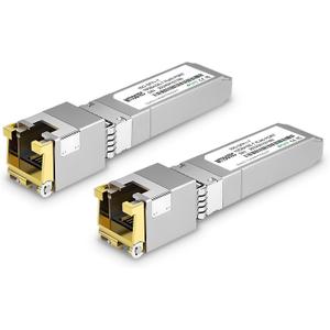 - 10Gb SFP+ to RJ-45 Module Transceiver up to 262Ft (80m), 1.25/2.5/5/10G-T Copper SFP+ CAT6a Module, Auto-Negotiation, for Cisco SFP-10G-T-S, Meraki, TP-Link (2 Pack)