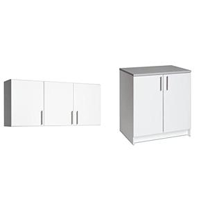 Prepac Elite Wall Cabinet, Versatile Adjustable Garage Wall Cabinet, Tall 3-Door, 54"W x 24"H x 12"D, WEW-5424, White and Prepac Elite Functional Shop Cabinet with Adjustable Shelf and 2 Doors, Simplistic Freestanding 2-Door Garage Cabinet 24" D x 32