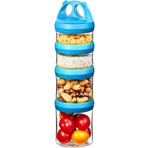 SELEWARE Portable Stackable Food Storage Containers for Snacks Formula Powder and Drinks Twist Lock System Airtight Leak-proof BPA and Phthalate Free 4 Piece Jars 31oz Blue