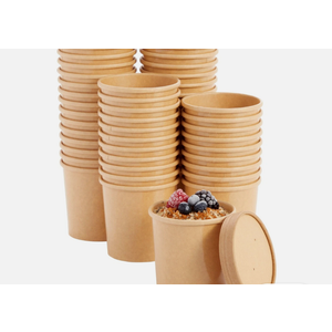 50-Pack 12 oz To Go Soup Containers with Lids, Disposable Paper Bowls (Brown)