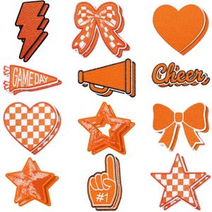 Glitinsel 24 Pcs Orange Game Day Cheer Patches Iron on Embroidered Football Patches Sew on Appliques for Hats Backpacks Clothes Football Enthusiasts Team Fans DIY Cratfs(Game Day)
