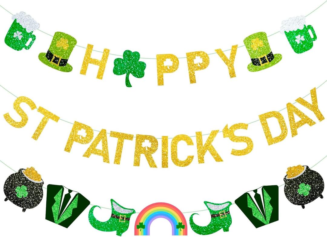 Happy St Patricks Day Banner No DIY St Patricks Day Decorations 3 Pcs Saint Patricks Day Decorations Glitter St Patricks Decor Party Supplies