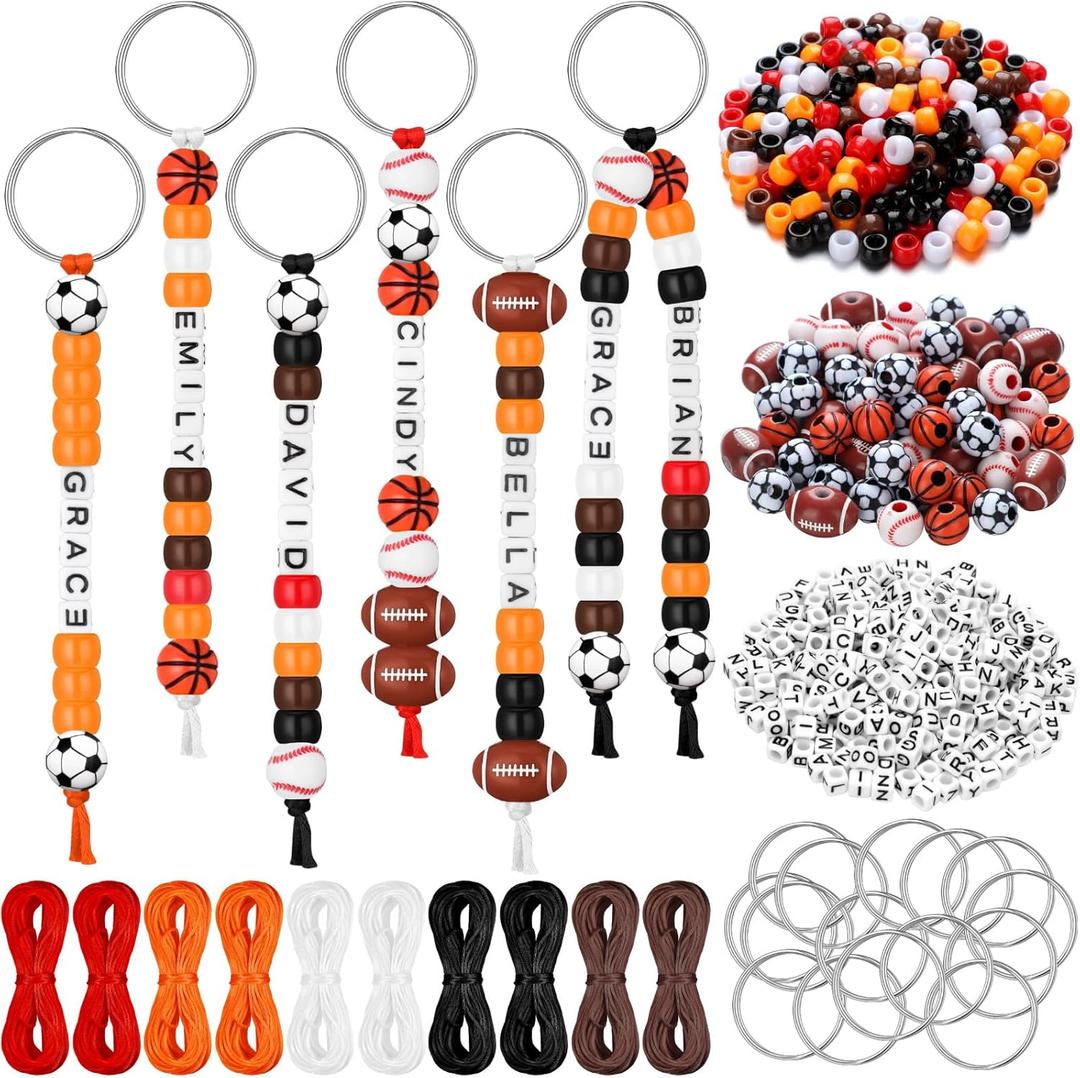 Landical 564 Pcs Sports Keychain Making Kit DIY Baseball Basketball Football Soccer Bead Keychain Craft Adjustable Letter Bead Sport Party Favor Gift Backpack Accessories Holiday Decor