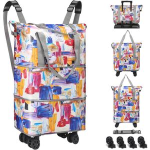 VOOWO Duffel Bag with Wheels - Rolling Foldable Expandable Duffle Bag with Wheels for Travel, Rolling Luggage Carry On Bag with Wheels, Large Rolling Backpack Weekend Bags for Men Women (Gray)