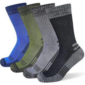 Suaskk Men's Crew Work Boot Socks, Thick Cushioned Moisture Wicking Hiking Sock 4 Pairs (9-12)