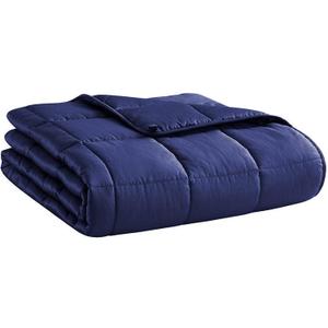 L'AGRATY Weighted Blanket - 48"x72" 15lbs Cooling Breathable Heavy Blanket Microfiber Material with Glass Beads for Adult All-Season Summer Fall Winter Soft Thick Comfort (03-navy Blue)