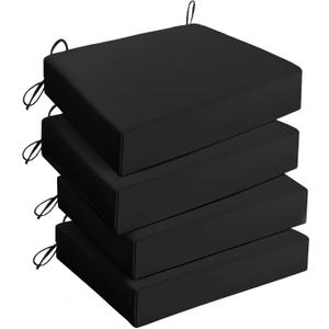 UNIKOME Outdoor Chair Cushions Pack of 4, Water Resistant Patio Cushions with Ties, High Density Sponge Filling Square Corner Seat Cushions for Outdoor Furniture, 18.5"x16"x3", Black