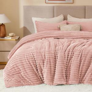 BEDELITE Fleece Queen Comforter Set -Super Soft & Warm Fluffy Dusty Pink Bedding, Luxury Fuzzy Heavy Bed Set for Winter with 2 Pillow Cases